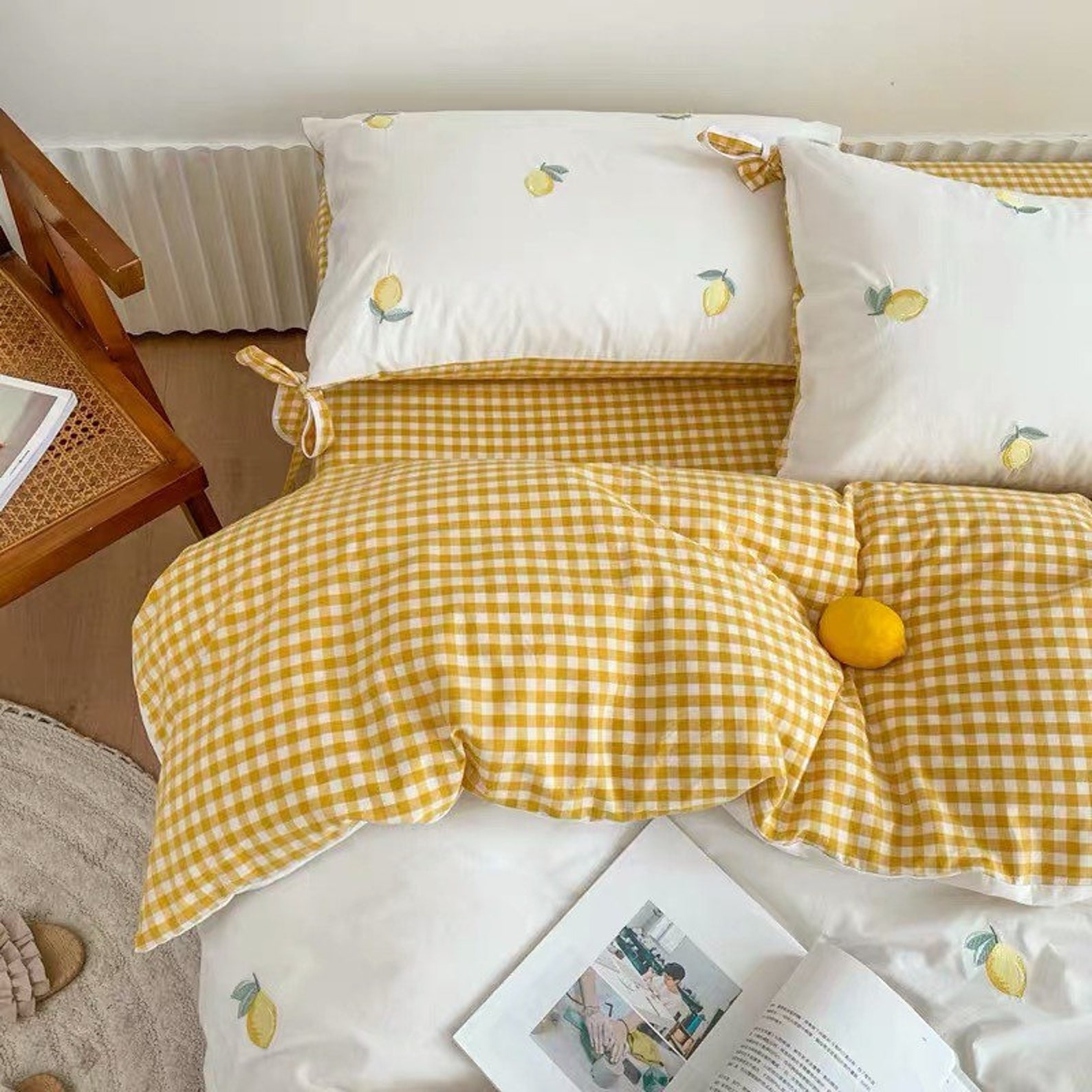 Lemon Premium Cotton Duvet Cover Set Fresh Fruits Bedding Etsy