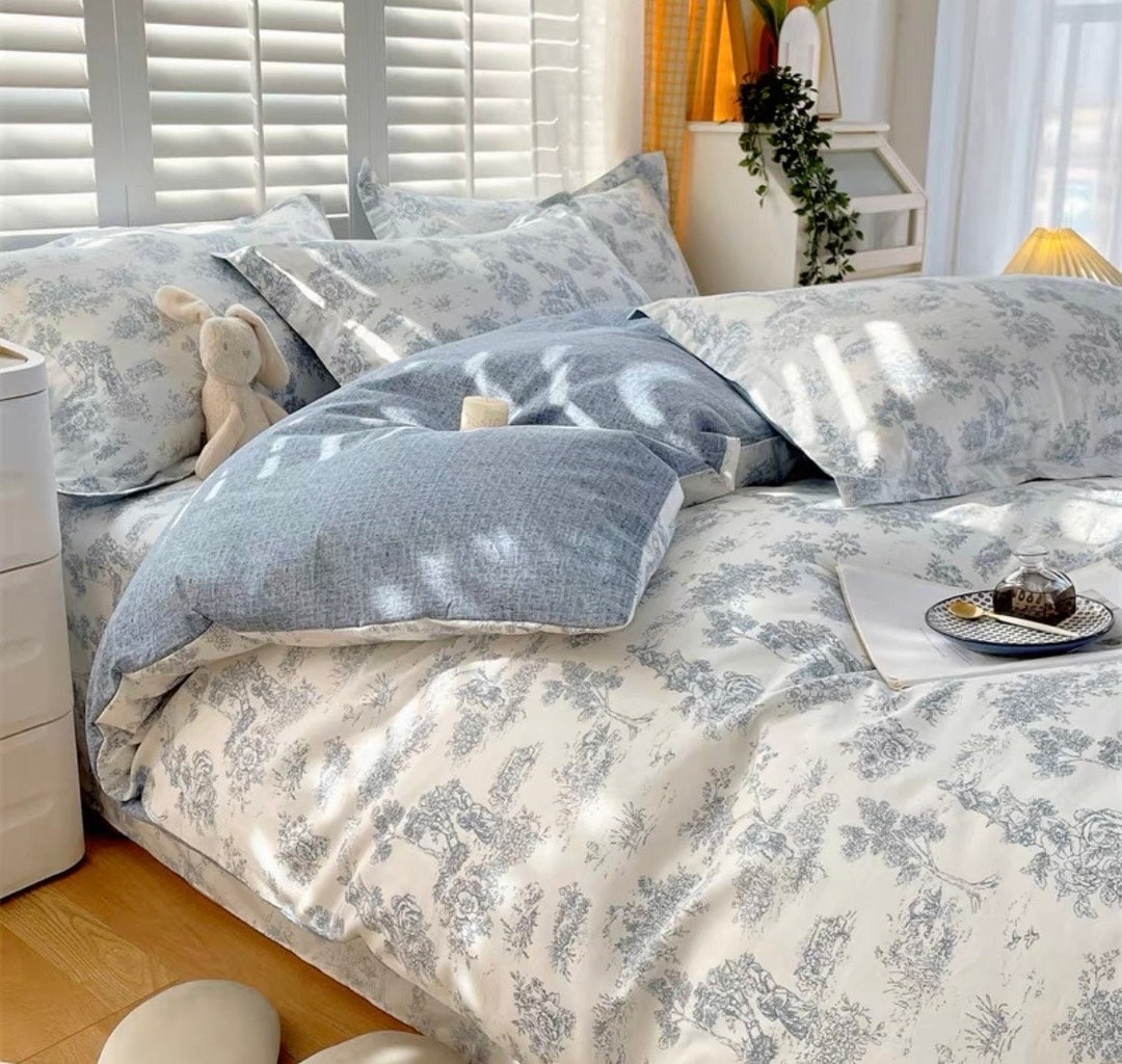 Dusty Blue Duvet Cover Set, 2nd Anniversary Gift for Her, Guest Room