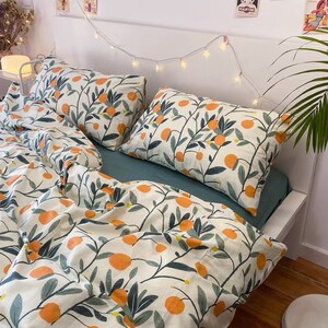 Mandarin Orange | Fruits Duvet Cover Set | Twin Full Queen King Duvet Cover Set | Cotton Bedding Set | Cute Bedding