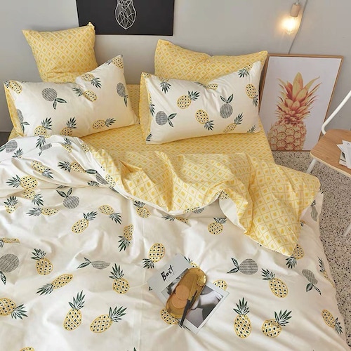 Pineapple Soft Cotton Duvet Cover Set, Twin Pineapple Bedding Set
