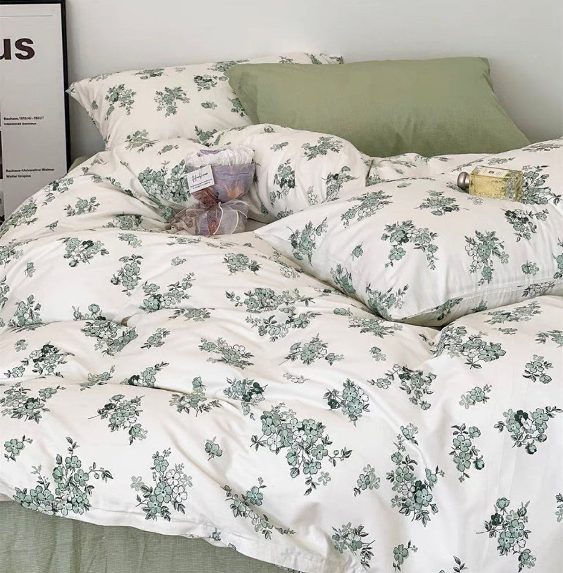 Green Floral Duvet Cover Set Cottagecore Dorm Bedding Set Etsy