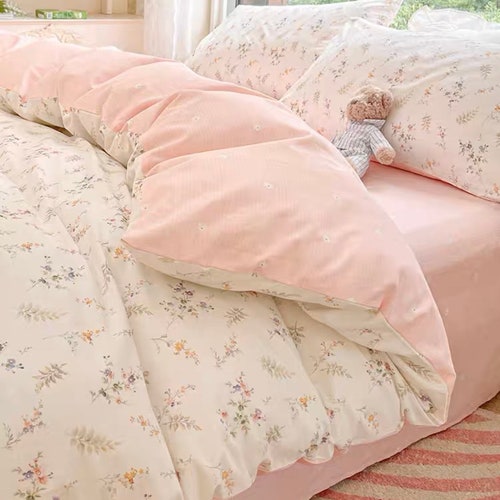 Pink Cute Duvet Cover Set French Floral Dorm Duvet Cover Etsy