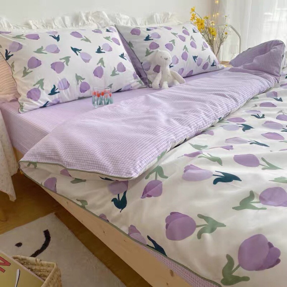Purple Cotton Duvet Cover Set Fresh Floral Bedding Set Baby Etsy UK