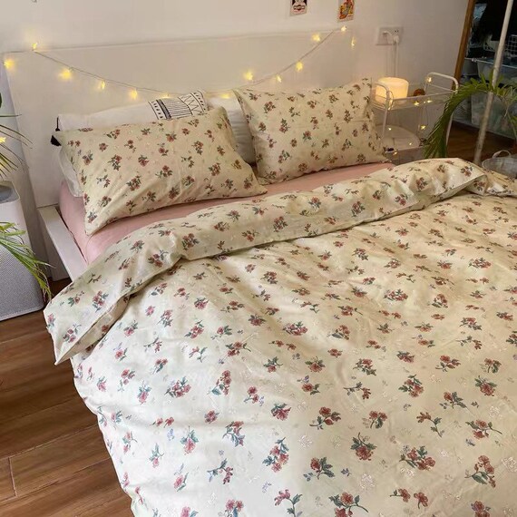 Beige Floral Duvet Cover Set Fresh Botanical Bedding Set Etsy