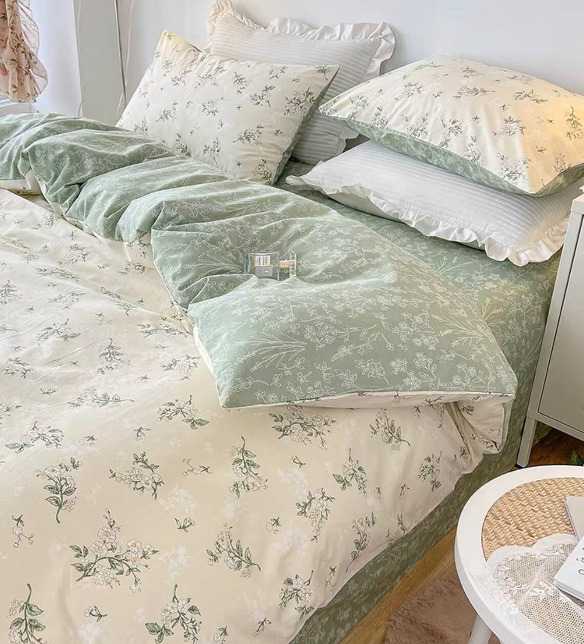 Green Floral Duvet Cover Set French Princess Gentle Bedding Etsy