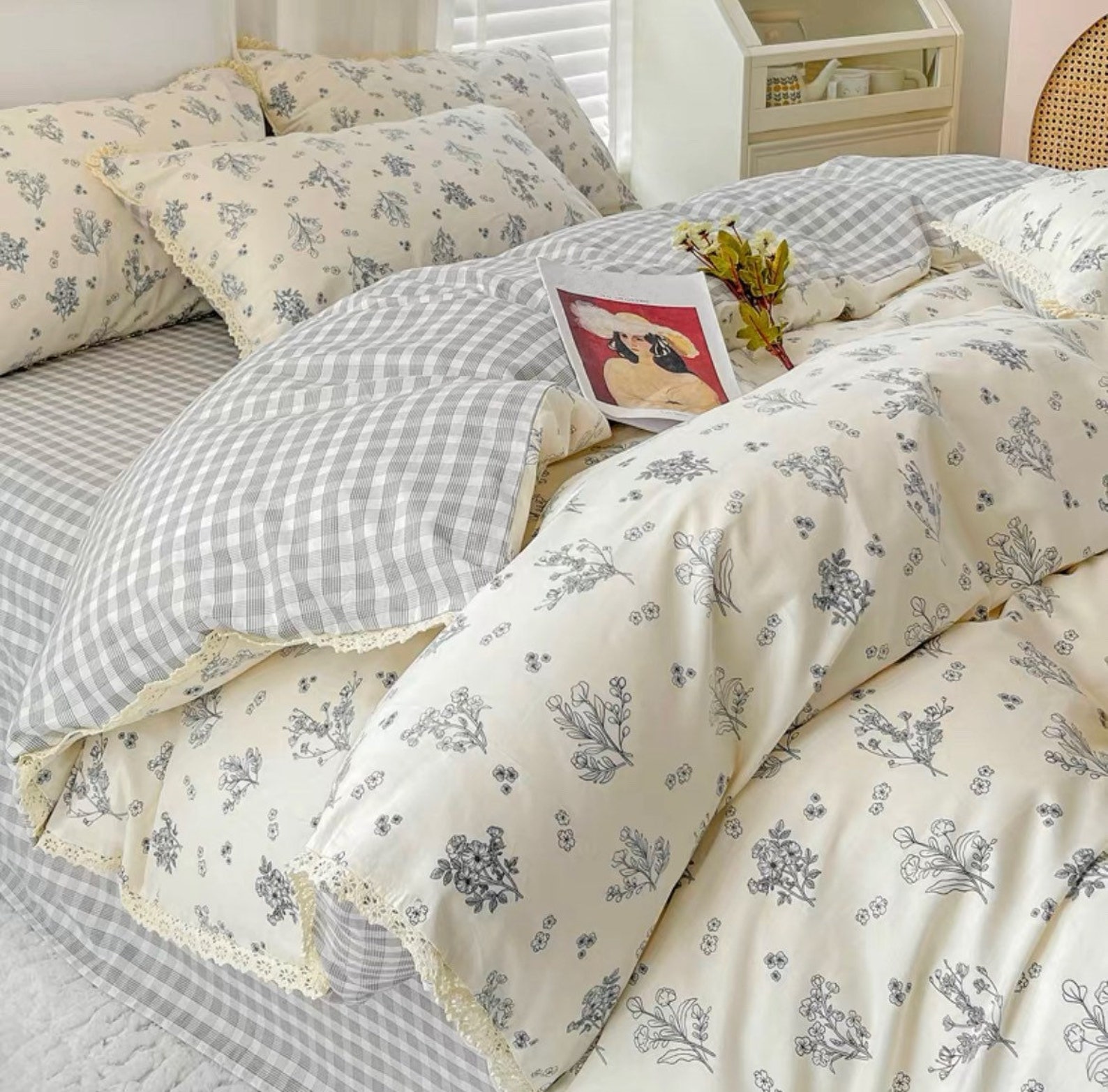 Blue Vintage Duvet Cover Set Fresh Floral Bedding Set Baby Etsy