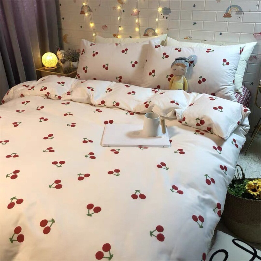 Strawberry Twin Duvet Cover Kids Girls Twin Aesthetic Kawaii Bedding Sets  100 Co