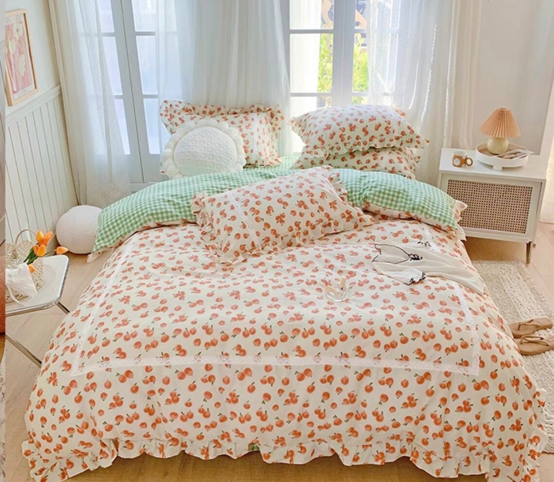 Summer Duvet Cover Set Fresh Floral Bedding Set Ruffles Cute Etsy