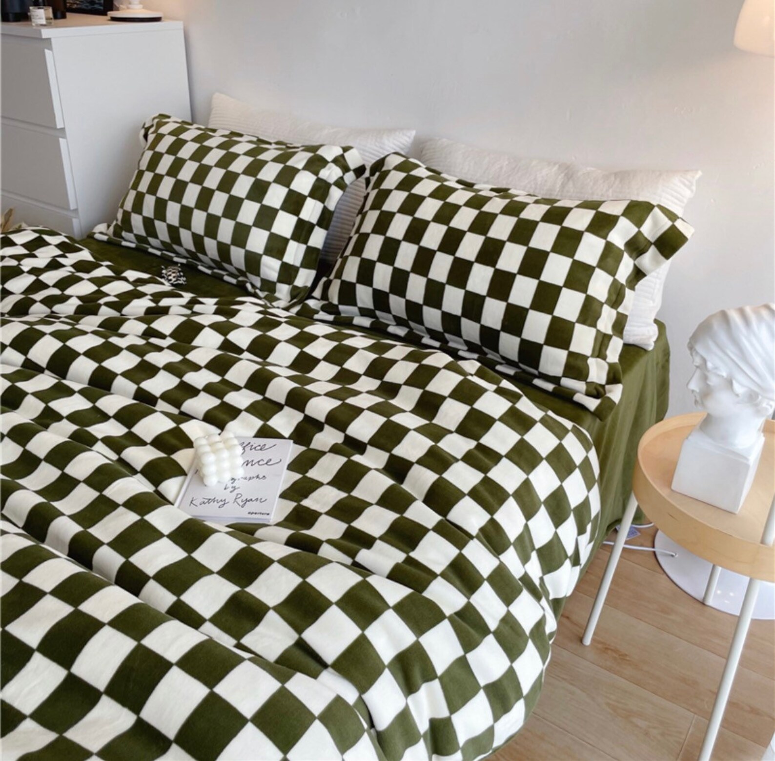 Green Velvet Duvet Cover Set Plaid Checkers Bedding Set Etsy