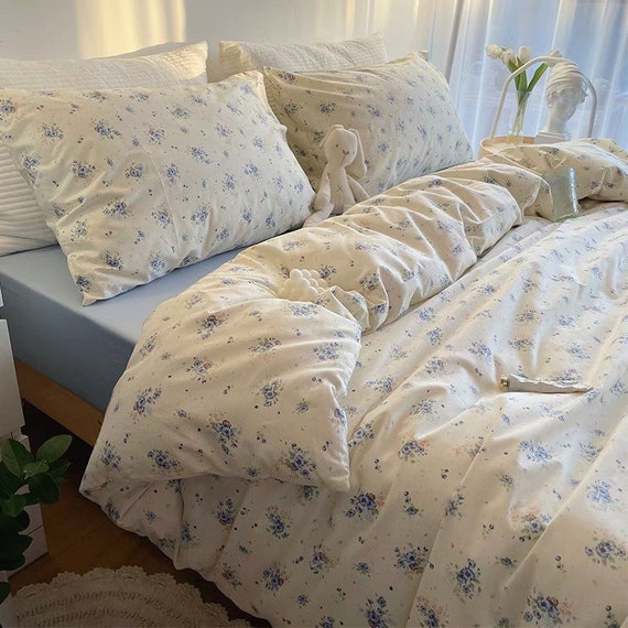 Blue Floral Duvet Cover Set Cottagecore Bedding Set Baby Toddler