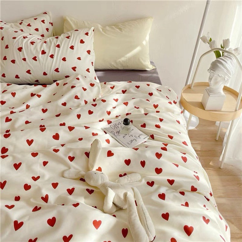 Love Duvet Cover Set Fresh Floral Bedding Set Hearts Cotton Etsy
