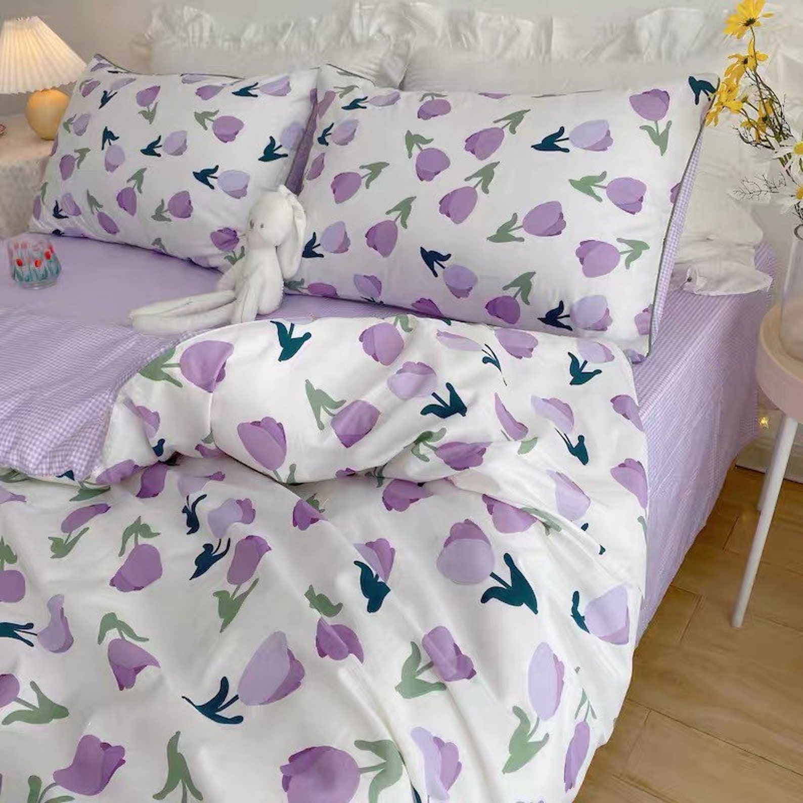 Purple Cotton Duvet Cover Set Fresh Floral Bedding Set Baby Etsy UK