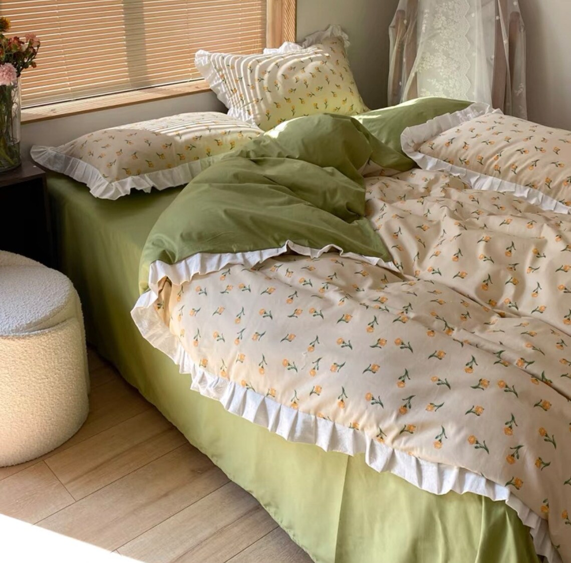 Green Floral Duvet Cover Set Fresh Flower Boho Bedding Set Etsy