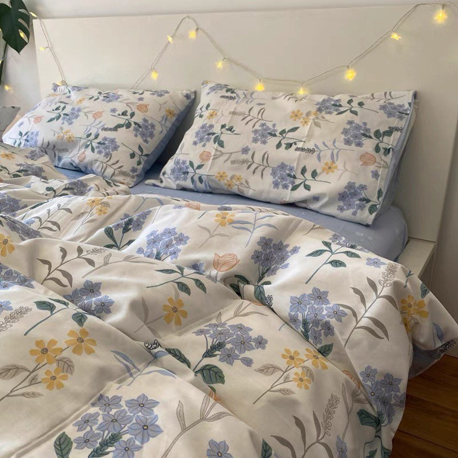 Blue Cotton Duvet Cover Set Fresh Boho Bedding Set Floral Etsy