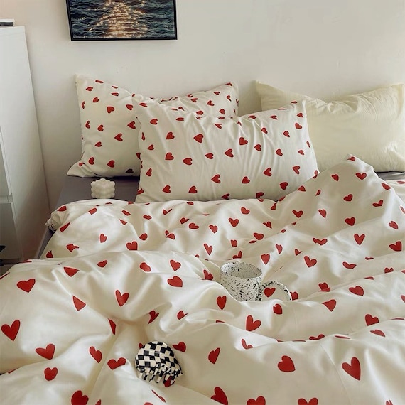 Love Duvet Cover Set Fresh Floral Bedding Set Hearts Cotton Etsy