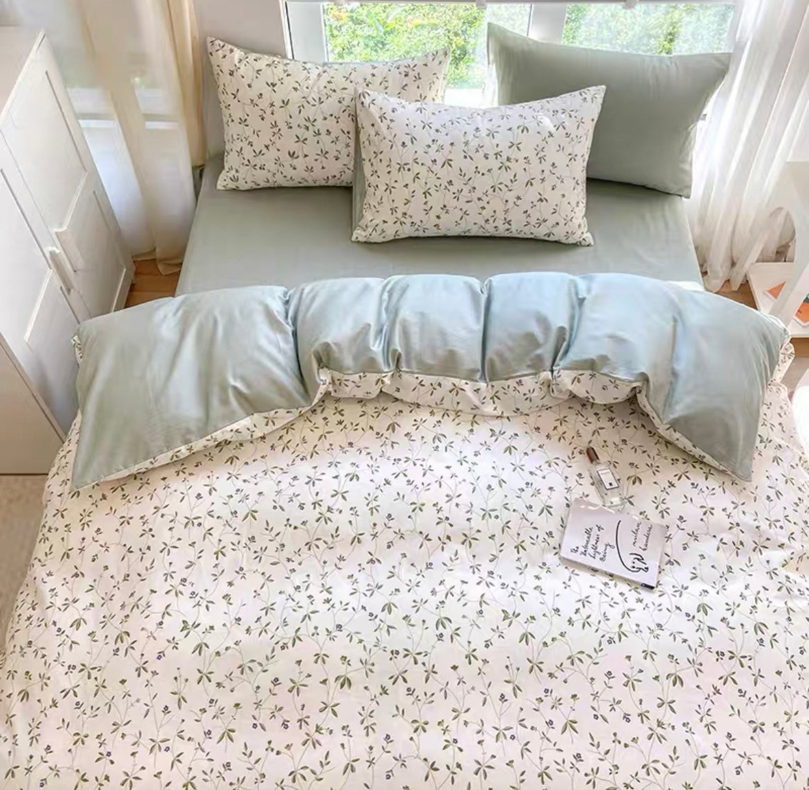Blue Aesthetic Duvet Cover Set Fresh Floral Bedding Set Cute Etsy