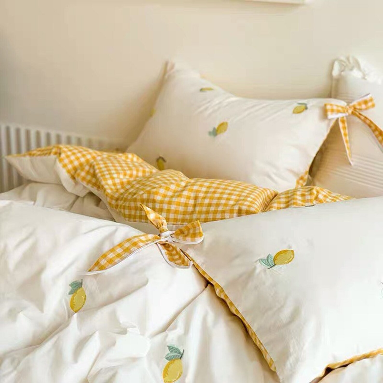 Lemon Premium Cotton Duvet Cover Set Fresh Fruits Bedding Etsy