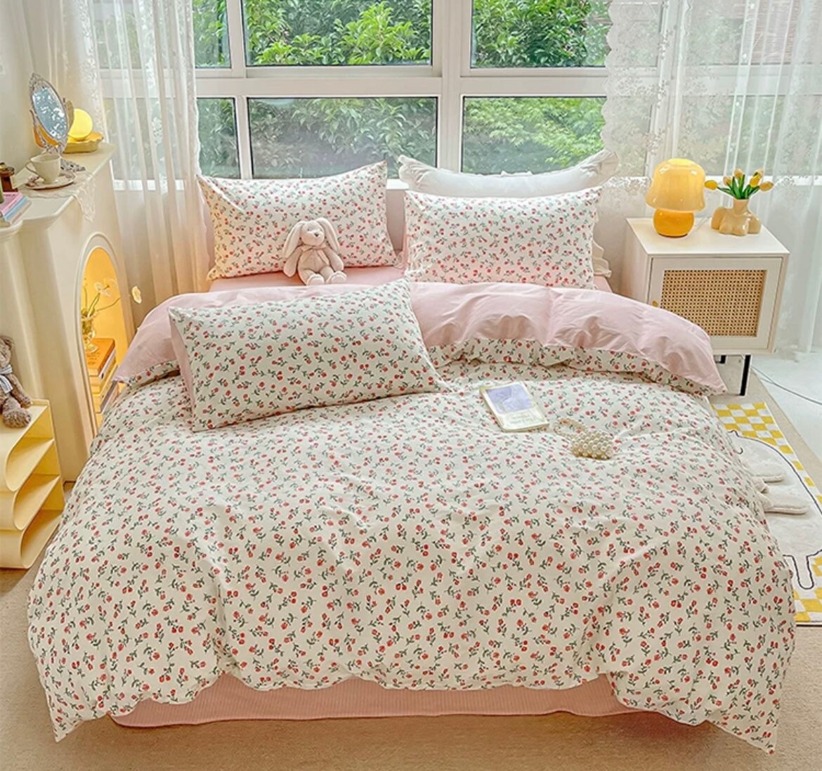 Pink Minimalist Floral Duvet Cover Full Queen King Size - Etsy