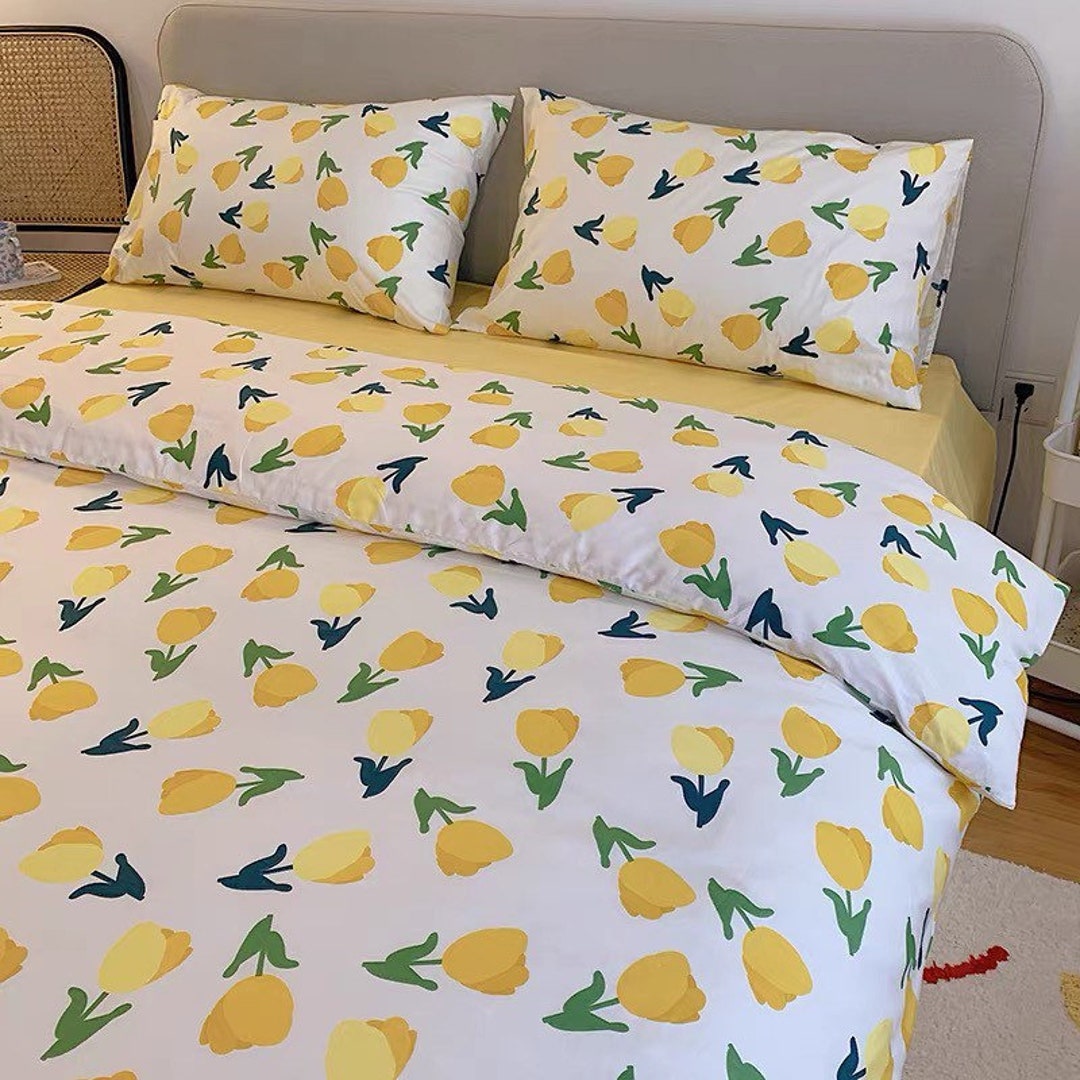Lemon Duvet Cover Set Fresh Botanical Bedding Set Floral Etsy