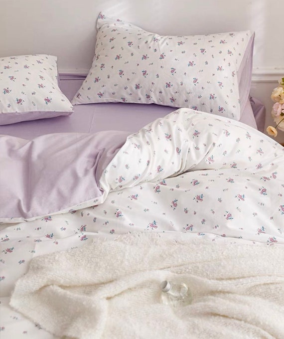 Artsy Aesthetic Flower Painting Purple and Cream Cotton Bedding Duvet –  PeachyBaby