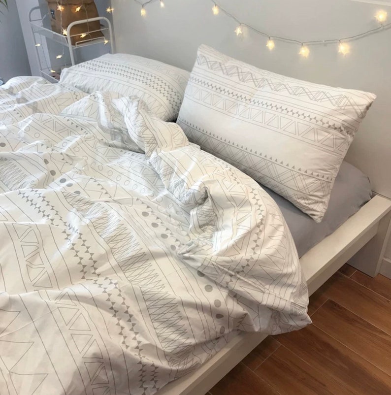 White Bohemian Duvet Cover Set Aesthetic Bedding Set Morandi Etsy