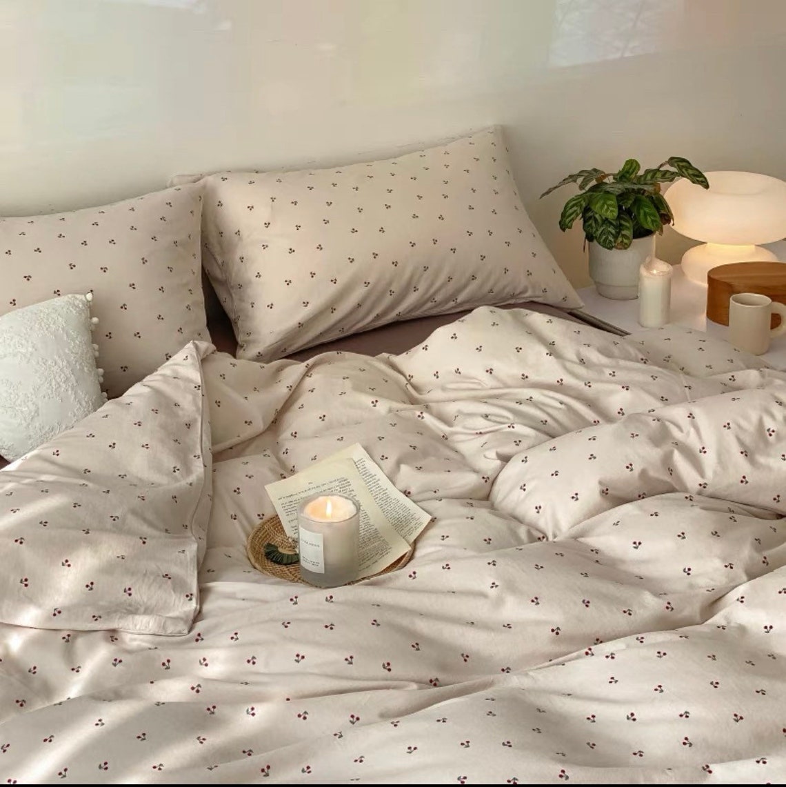 Cherry Beige Duvet Cover Set Aesthetic Bedding Set Morandi Etsy