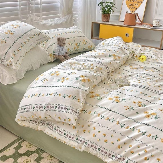 Green Floral Duvet Cover Set Fresh Floral Bedding Set Cute Bedding Duvet  Cover Set Twin Full Queen King Duvet Minimalist Duvet 