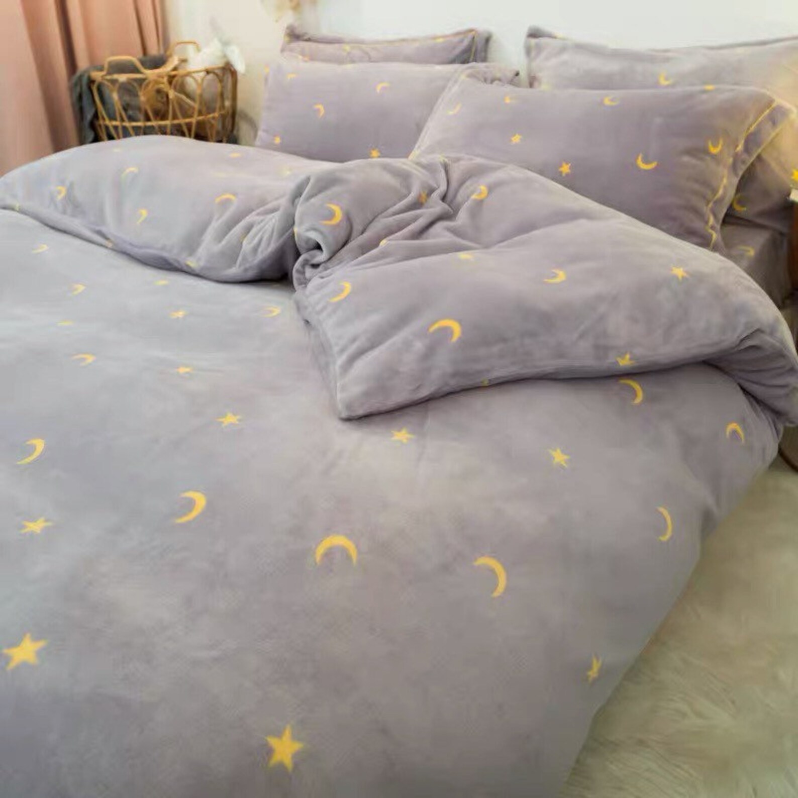 Moon and Stars Duvet Cover Set Soft Bedding Set Cute Etsy