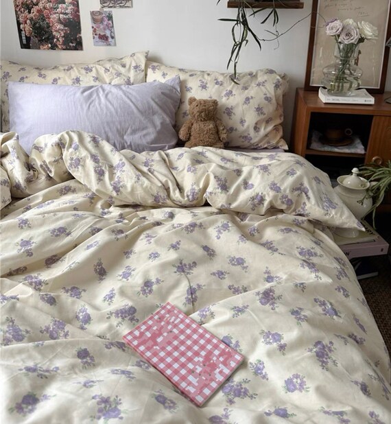Green Duvet Cover Set, Floral Bedding Ruffle, Full Queen Bed Set