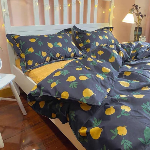Lemon Print Pattern Duvet Cover Bedding Set