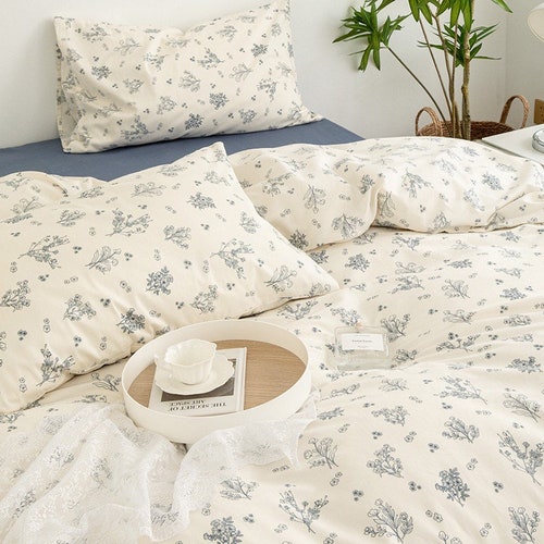 Floral Blue Cotton Duvet Cover Set Fresh Floral Bedding Set Etsy