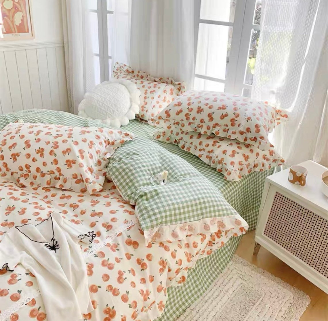 Summer Duvet Cover Set Fresh Floral Bedding Set Ruffles Cute Etsy