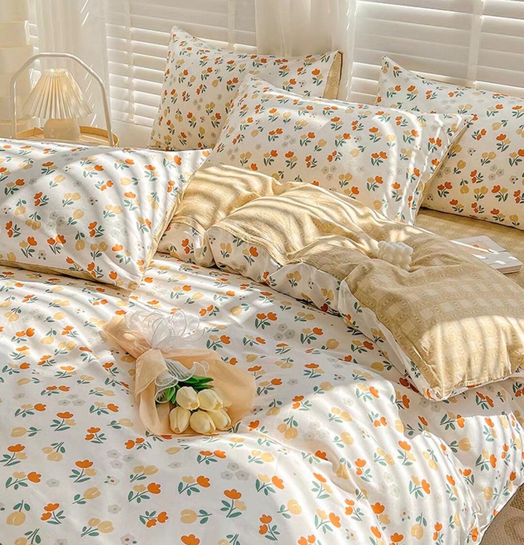 Yellow Floral Duvet Cover Set Mustard Floral Gentle Bedding Etsy