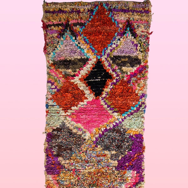 Boucherouite Rug, Vintage, Moroccan, Rag Rug, Hand Made, Bohemian, Boho Rug, Multi Color, Eco Friendly Rug, Sustainable Textile