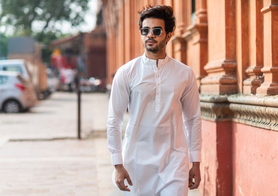 Cotton Kurta Men White Long T-shirt - Etsy