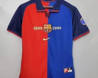 Retro Barça Home 1999-2000 Camiseta retro, Camiseta retro de Barcelona, Camiseta de fútbol retro, Camiseta del 100 aniversario de Barcelona