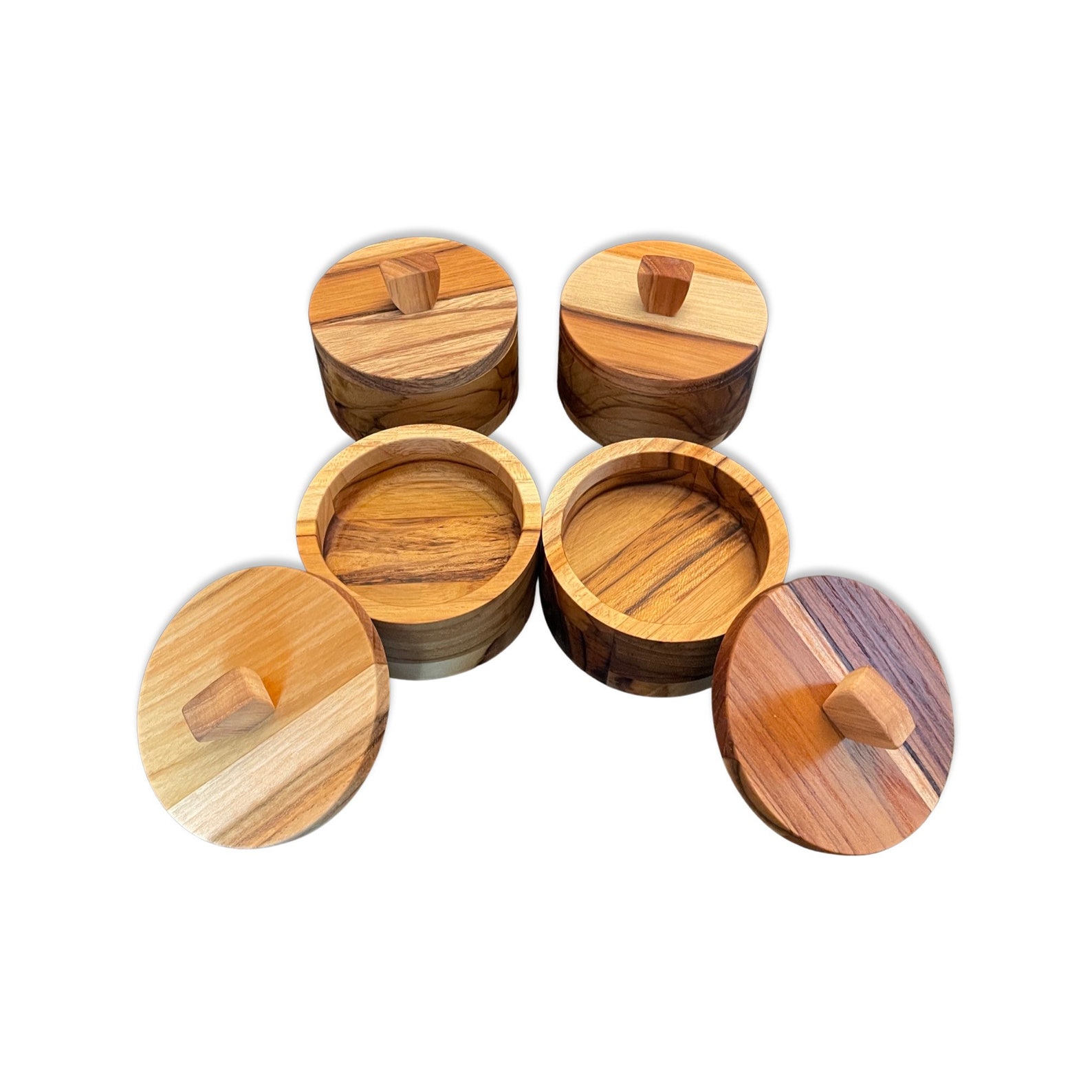 Spice Jars/boxes Teak Wood With Lids Handmade Finished W/food Etsy