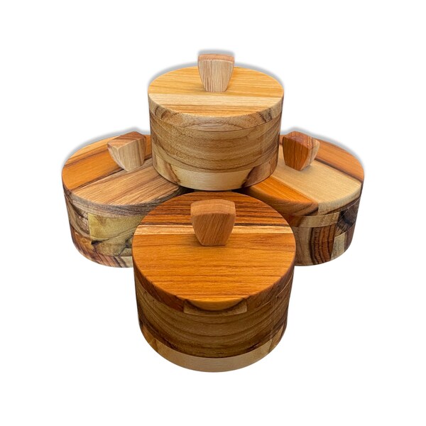 Spice Jars/Boxes Teak Wood With Lids Handmade Finished W/Food Grade Mineral Oil