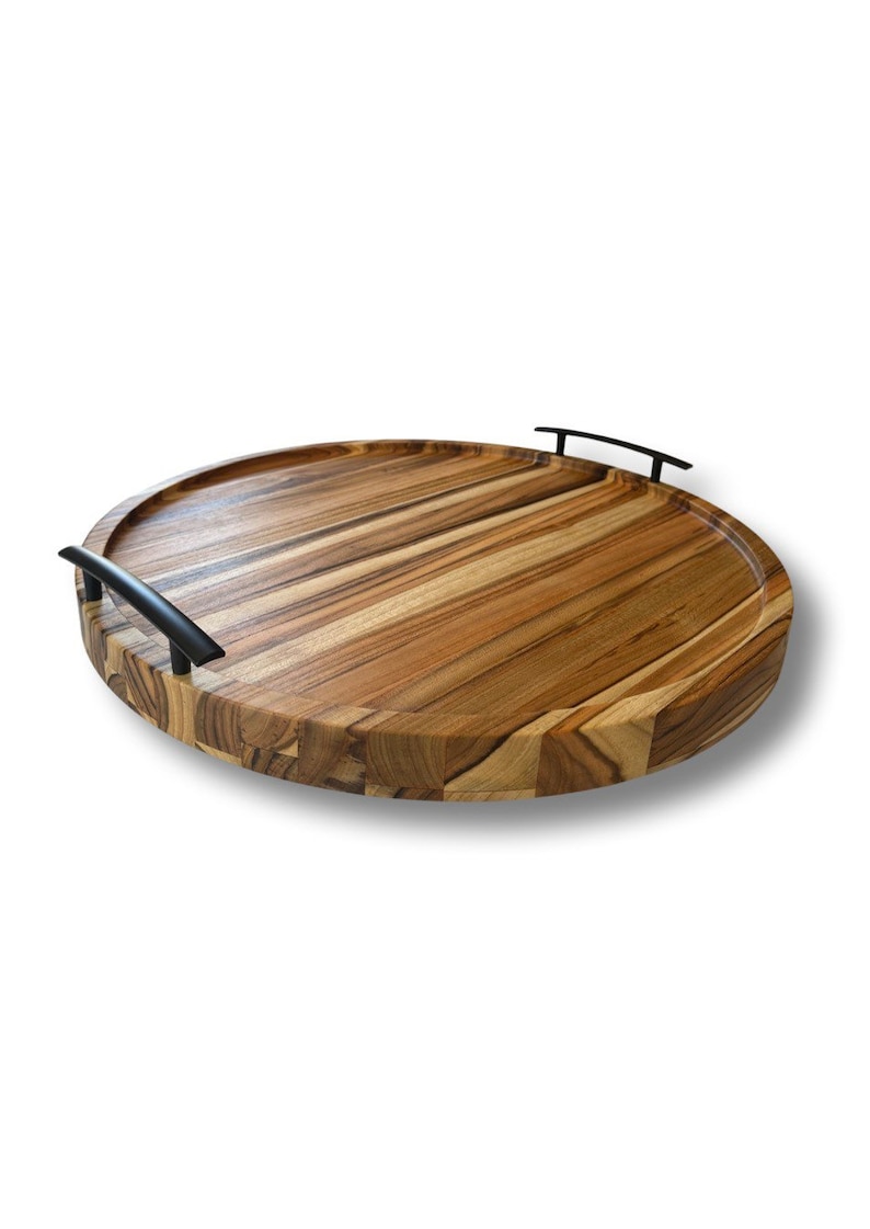 Image of Round Teak Wood Charcuterie Serving Tray