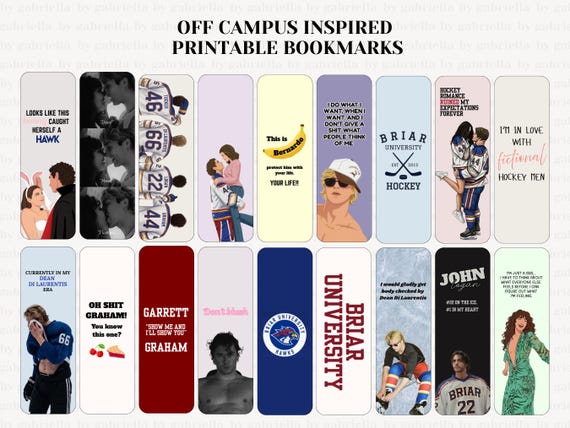Off-Campus Series Inspired Bookmark Collection | Digital Download | Hockey Romance BookTok | Printable Bookmarks for Readers