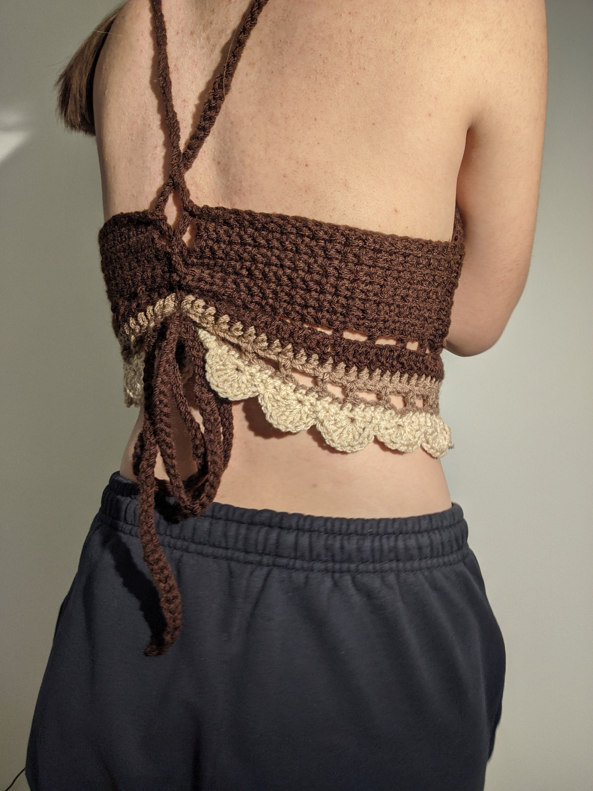 New Nude Crochet Detail Tied Blouse