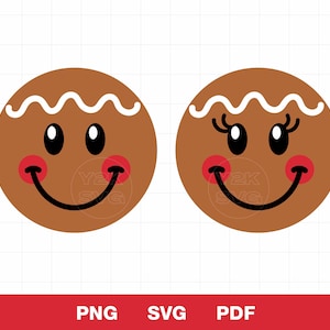 Gingerbread Cookie Smiley Faces bundle | svg png pdf | Gingerbread svg for cricut, silhouette, gingerbread ornament svg files commercial