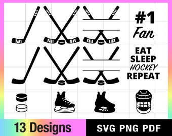 Hockey SVG Bundle: Sticks, Puck, Helmet Graphics (PNG, PDF)