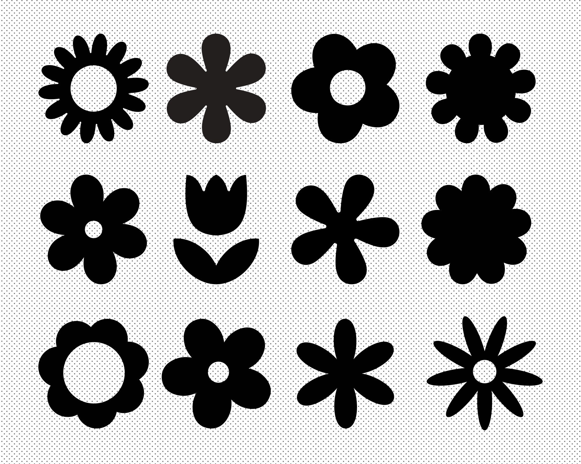 Retro Flower SVG Bundle: Cricut & Silhouette Designs (Digital Download)
