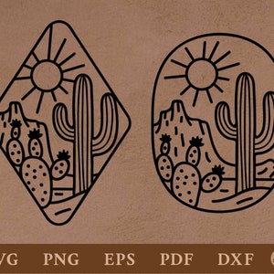 Cactus Bloom Desert Scene | svg png eps dxf | téléchargement numérique de la conception du fichier coupé | Cricut, Silhouette, Cameo | conception de l’usine du sud-ouest
