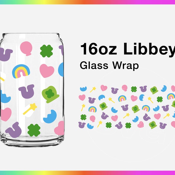 Lucky Charms Wrap | 16oz Libbey Can Glass | Download | St Patrick’s Day | SVG Files For Cricut Spring Design Wrap Template Cricut Silhouette