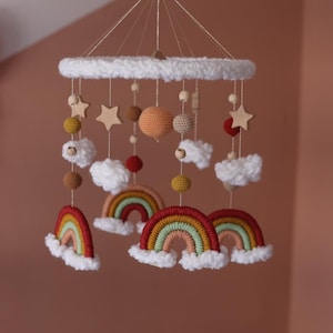 Best Christmas Gift Baby Mobile, Rainbow Mobile Baby Crib,  Nursery Crib Mobile, Macrame Rainbow Baby Mobile, Baby Decoration