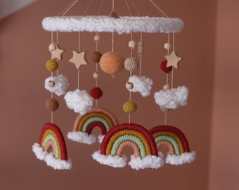 Meilleur cadeau de Noël Baby Mobile, Rainbow Mobile Baby Crib, Nursery Crib Mobile, Macrame Rainbow Baby Mobile, Décoration de bébé