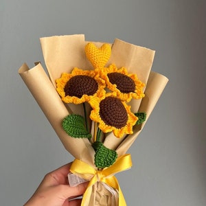Crochet Flowers Bouquet, Sunflower, Best Easter Gift, Handmade Gift, Finished Product, Birthday, Special Gift For Love, Gift For Her