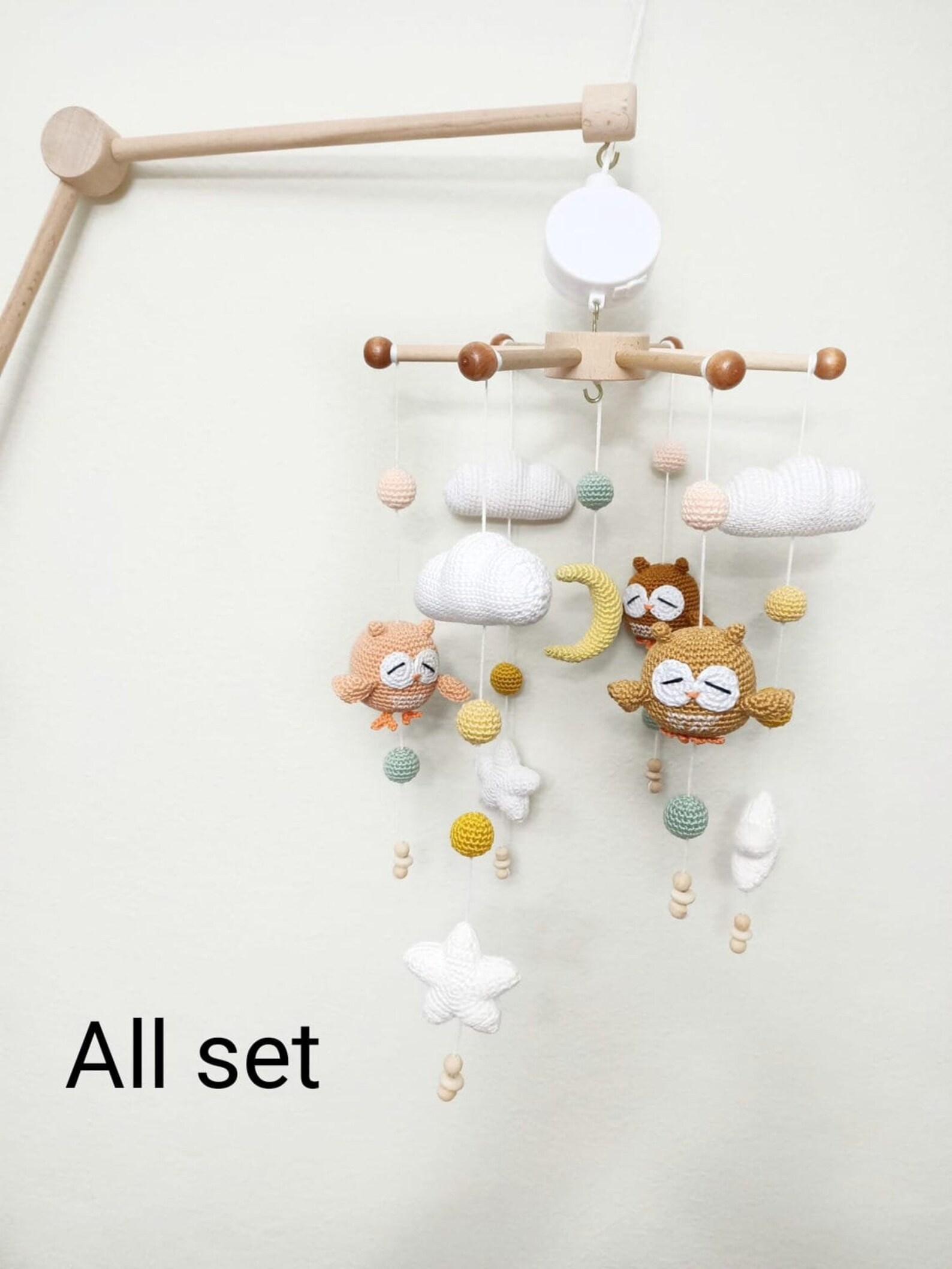 Crochet Baby Mobile Owl, Crib Mobile With Music Box, Nursery Crib